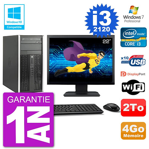 PC HP 6300 MT Ecran 22" Core i3-2120 RAM 4Go Disque 2To Graveur DVD Wifi W7 · Occasion