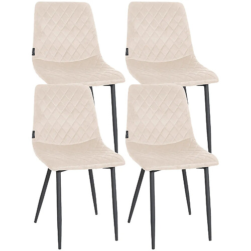 Decoshop26 Lot de 4 chaises de salle à manger en tissu velours crème pieds métal noir couture losange CDS10419