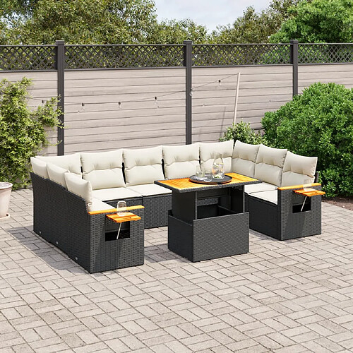 vidaXL Salon de jardin 10 pcs avec coussins noir résine tressée