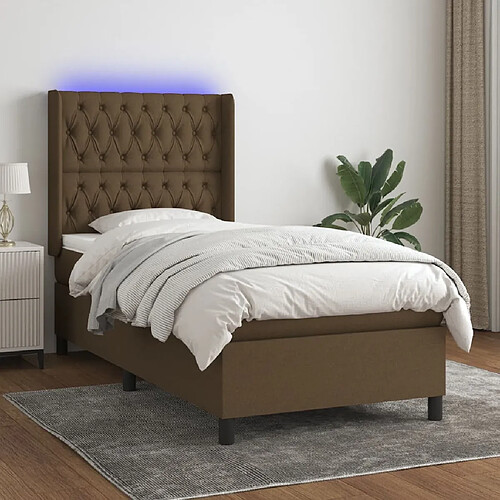 Sommier à lattes et matelas LED,Cadre à lattes de lit pour Adulte Marron foncé 90x200cm Tissu -MN18173