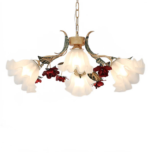 Universal Lustre de chambre de jardin européen de 60 cm, lustre à LED dimmer 3 + 1, salle à manger rétro, salon, fleur en fer forgé, lampe de style ancien romantique rustique