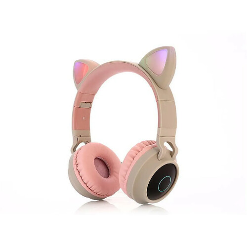 Justgreenbox Casque d'écoute Bluetooth 5.0 pour chat mignon, Rose Gris