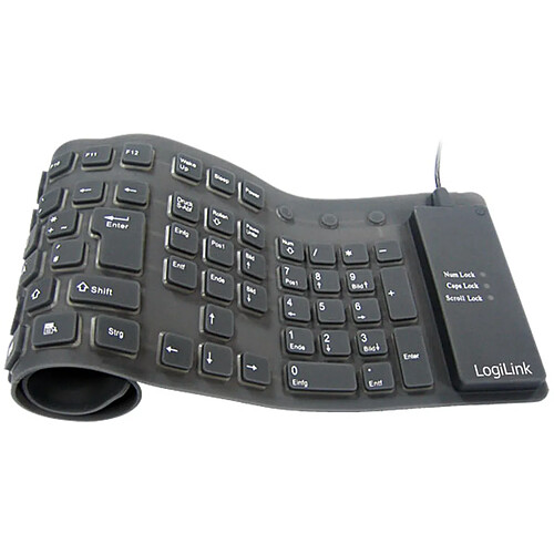 LogiLink Keyboard flexible waterproof clavier USB + PS/2 QWERTY Noir