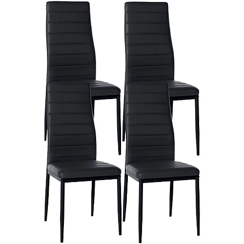 Decoshop26 Lot de 4 chaises de salle à manger design simple en synthétique noir avec couture cadre en métal noir CDS10408