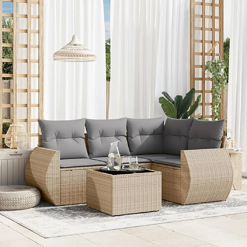 vidaXL Salon de jardin avec coussins 5 pcs beige résine tressée