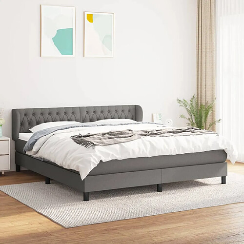 vidaXL Sommier à lattes de lit avec matelas Gris foncé 180x200cm Tissu