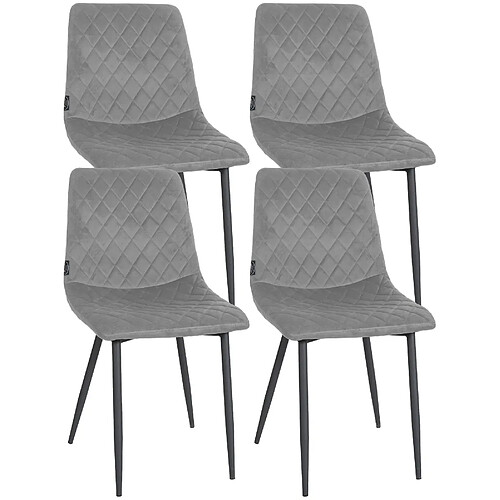 Decoshop26 Lot de 4 chaises de salle à manger en tissu velours gris pieds métal noir couture losange CDS10422