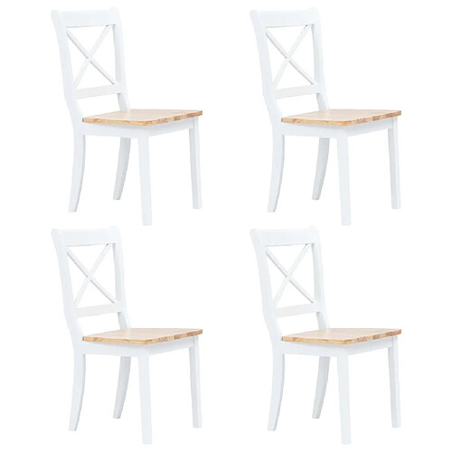 vidaXL Chaises à manger lot de 4 blanc et bois clair bois hévéa massif