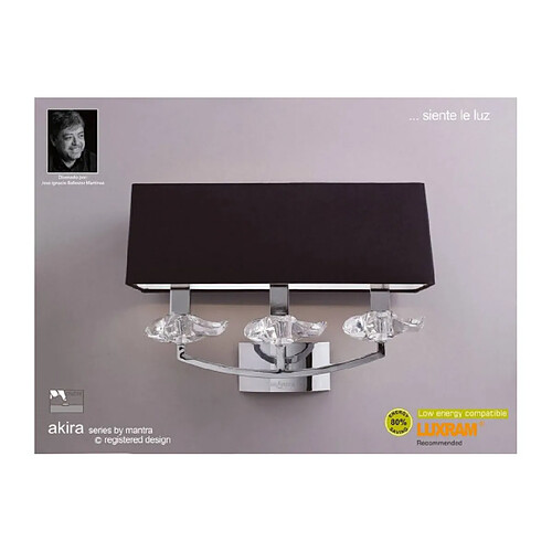 Luminaire Center Applique murale Akira avec interrupteur 3 Ampoules E14, chrome poli avec Abat jour noir