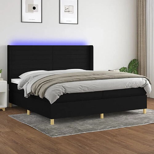 Sommier à lattes,Cadre à lattes de lit et matelas et LED pour Adulte Noir 200x200 cm Tissu -MN23875