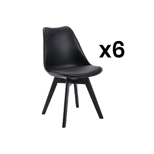 Vente-Unique Lot de 6 chaises JODY - Polypropylène et Hêtre - Noir et pieds noir