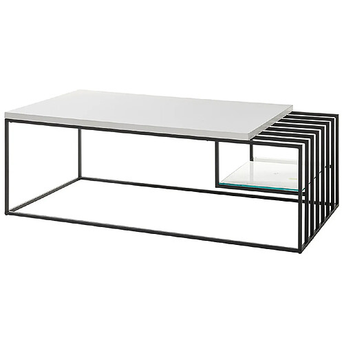 Pegane Table basse en métal coloris blanc mat / noir - L.120 x H.40 x P.60 cm