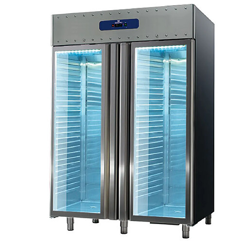 Réfrigérateur 1400 Litres En Inox Avec Portes En Verre, GN 2/1, -2°/+8°C, 85 mm Isolation - Mastro