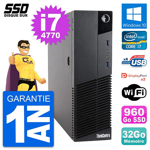 PC Lenovo ThinkCentre M83 SFF Intel i7-4770 RAM 32Go SSD 960Go Windows 10 Wifi · Occasion