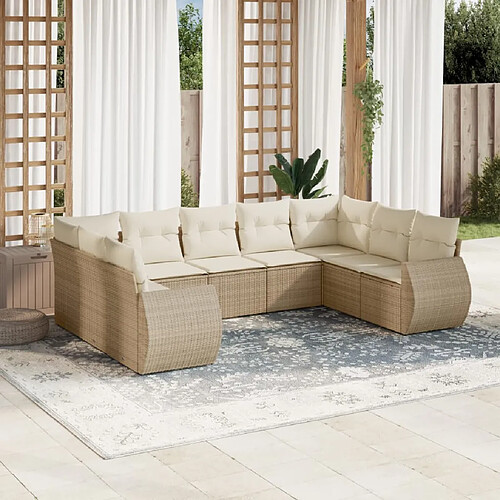 vidaXL Salon de jardin avec coussins 9 pcs beige résine tressée