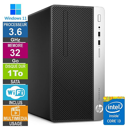 HP ProDesk 400 G5 MT i3-8100 3.60GHz 32Go/1To Wifi W11 · Reconditionné