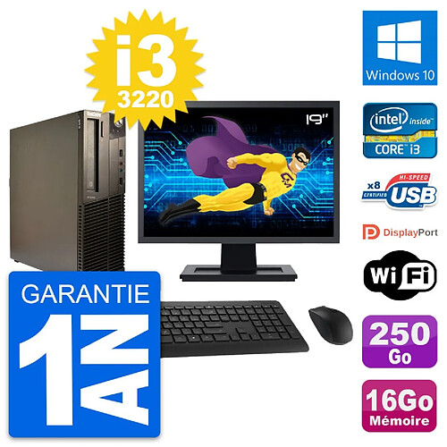 PC Lenovo M82 SFF Ecran 19" Intel i3-3220 RAM 16Go Disque 250Go Windows 10 Wifi · Occasion