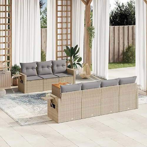 vidaXL Salon de jardin avec coussins 8 pcs beige résine tressée