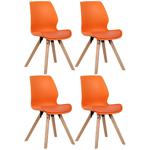 Decoshop26 Lot de 4 chaises de salle à manger design scandinave en plastique et PVC orange et pieds en bois clair 10_0001850