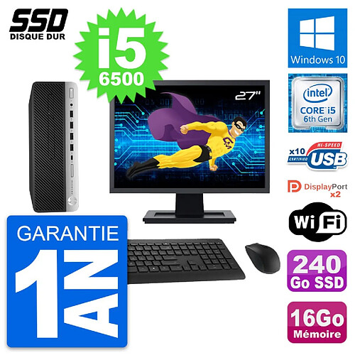 PC HP ProDesk 600 G3 SFF Ecran 27" i5-6500 RAM 16Go SSD 240Go Windows 10 Wifi · Occasion