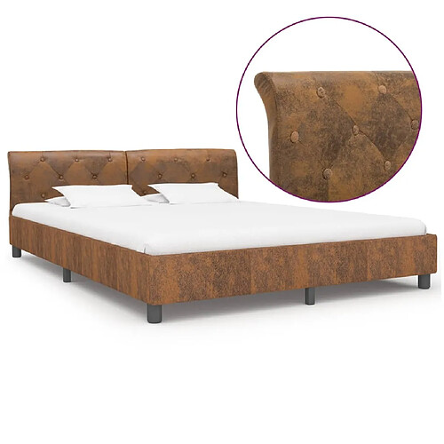 Maison Chic Lit adulte - Lit simple Cadre de lit,Structure du lit Contemporain Marron Similicuir daim 160 x 200 cm -MN22970