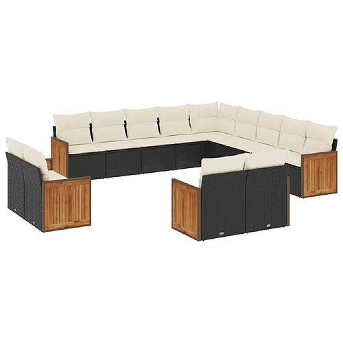 Maison Chic Salon de jardin avec coussins 13 pcs | Ensemble de Table et chaises | Mobilier d'Extérieur noir résine tressée -GKD48100