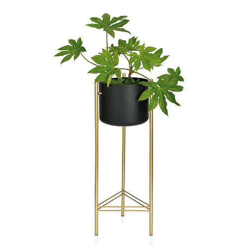 Wadiga Cache-pot sur Pied en Métal Doré et Pot Noir - Hauteur 80cm