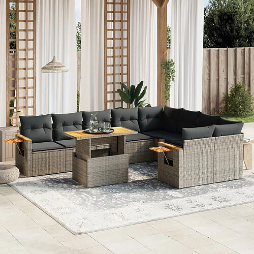 vidaXL Salon de jardin avec coussins 10 pcs gris résine tressée