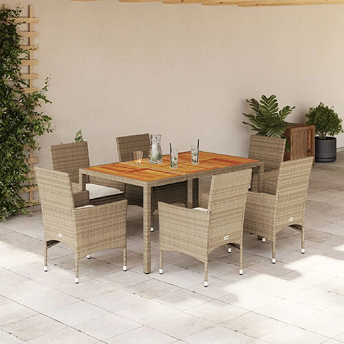 vidaXL Ensemble à manger de jardin et coussins 7pcs beige rotin acacia