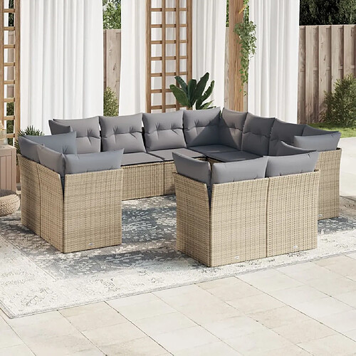 vidaXL Salon de jardin 11 pcs avec coussins beige résine tressée