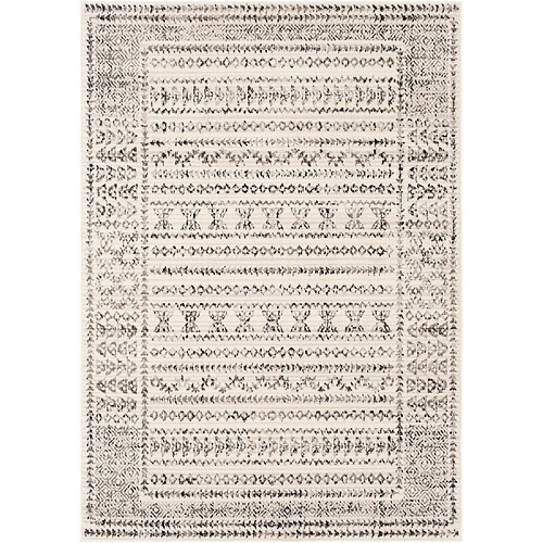 Surya OLIMPIA - Tapis géométrique, Noir, Gris et Blanc cassé - 80x220cm