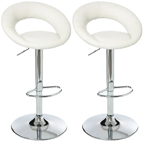 Toilinux Lot de 2 tabourets de bar Sasha similicuir - Blanc