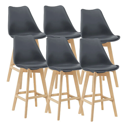 Helloshop26 Lot de 6 tabourets de bar plastique synthétique hêtre 105 x 48 x 58 cm gris 03_0008726