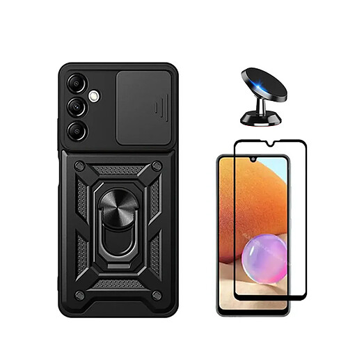 Kit Verre Trempé 5D+ Étui Militaire Défendre 3x1 + SuppOrt Magnétique pour Phonecare pour Samsung Galaxy A15 5G - le noir