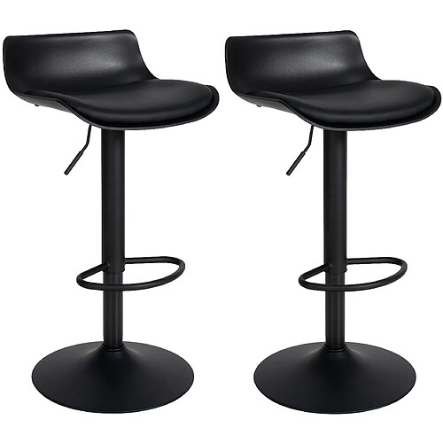 Decoshop26 Tabouret de bar x2 avec repose-pieds hauteur réglable desing moderne en PVC noir et métal noir 10_0004017