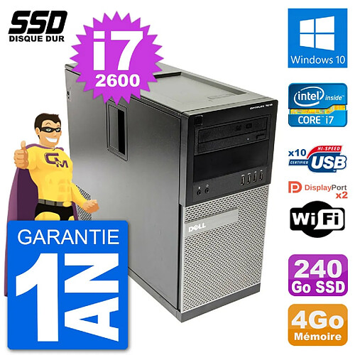 PC Tour Dell OptiPlex 7010 Intel Core i7-2600 RAM 4Go SSD 240Go Windows 10 Wifi · Occasion