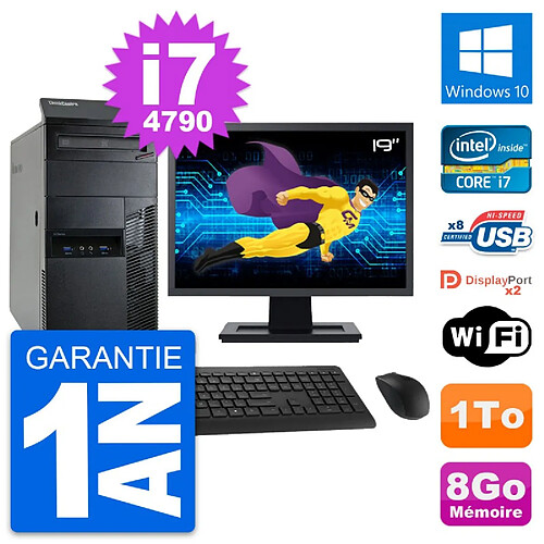 PC Tour Lenovo M93p Ecran 19" Intel i7-4790 RAM 8Go Disque 1To Windows 10 Wifi · Occasion