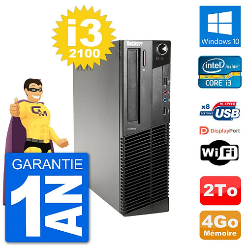 PC Lenovo M91p SFF Intel i3-2100 RAM 4Go Disque Dur 2To Windows 10 Wifi · Occasion