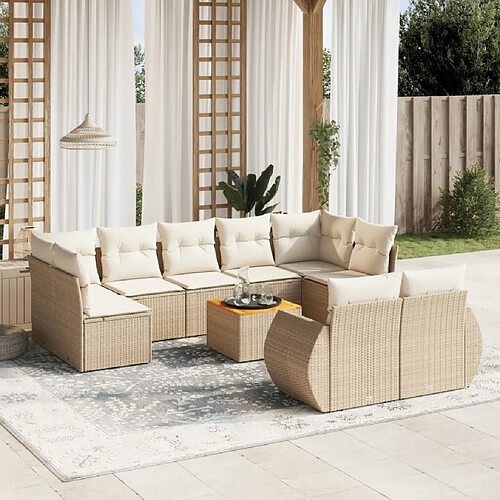 vidaXL Salon de jardin avec coussins 10 pcs beige résine tressée