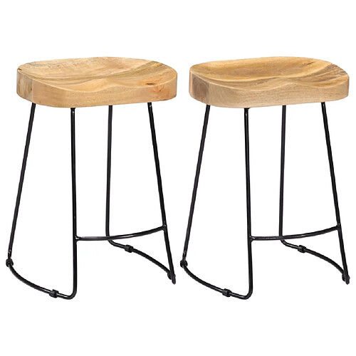 vidaXL Tabourets de bar Gavin lot de 2 bois de manguier solide