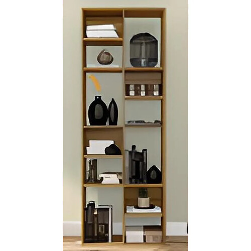 Pegane Etagère de 12 niches coloris Miel - Longueur 68 x profondeur 30 x hauteur 178 cm