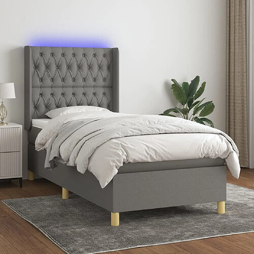 Sommier à lattes et matelas LED,Cadre à lattes de lit pour Adulte Gris foncé 100x200 cm Tissu -MN28889