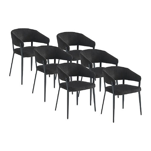 Vente-Unique Lot de 6 chaises avec accoudoirs en tissu et métal - Noir - AVRELA