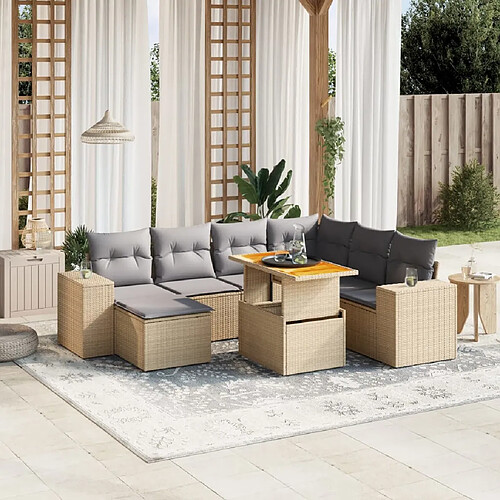 vidaXL Salon de jardin avec coussins 8 pcs beige résine tressée