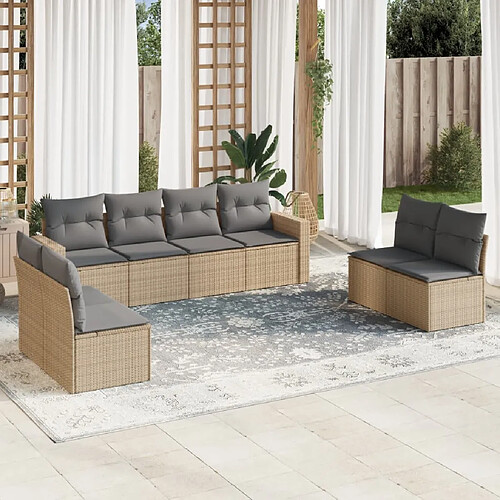 vidaXL Salon de jardin avec coussins 8 pcs beige résine tressée