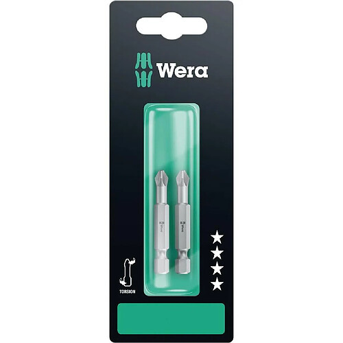 Lot de 2 embouts 855/4 TZ série 4 entraînement 1/4 Pozidriv® PZ3x50mm WERA WERK 05134386001