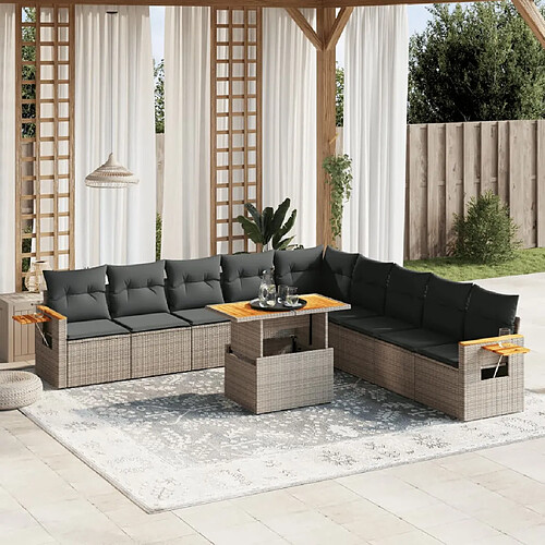 vidaXL Salon de jardin 11 pcs avec coussins gris résine tressée