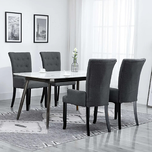 vidaXL Chaises à manger avec accoudoirs lot de 4 gris foncé tissu