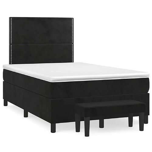 Vidaxl Sommier à lattes de lit avec matelas Noir 120x200 cm Velours