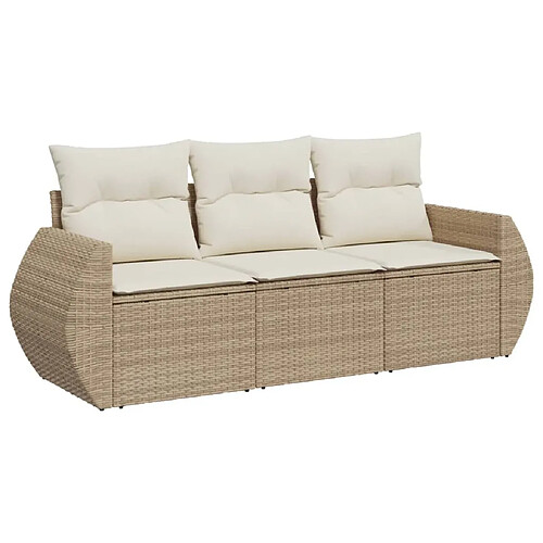 Maison Chic Salon de jardin avec coussins 3 pcs | Ensemble de Table et chaises | Mobilier d'Extérieur beige résine tressée -GKD30684